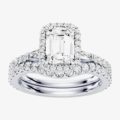 Enchanted Disney Fine Jewelry Belle (F / Si1) Womens 2 1/8 Ct. T.W. Lab Grown White Diamond 10K Gold Rectangular Beauty and the Beast Princess Side Stone Halo Bridal Set