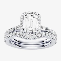 Enchanted Disney Fine Jewelry Belle (F / Si1) Womens 2 1/8 Ct. T.W. Lab Grown White Diamond 10K Gold Rectangular Beauty and the Beast Princess Side Stone Halo Bridal Set