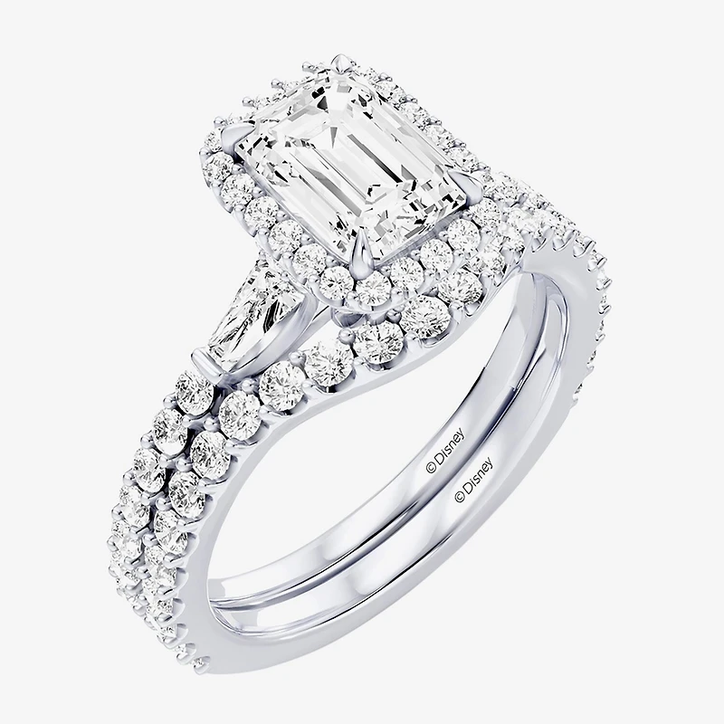 Enchanted Disney Fine Jewelry Belle (F / Si1) Womens 2 1/8 Ct. T.W. Lab Grown White Diamond 10K Gold Rectangular Beauty and the Beast Princess Side Stone Halo Bridal Set