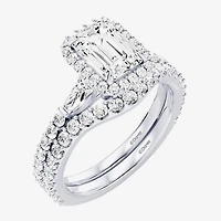 Enchanted Disney Fine Jewelry Belle (F / Si1) Womens 2 1/8 Ct. T.W. Lab Grown White Diamond 10K Gold Rectangular Beauty and the Beast Princess Side Stone Halo Bridal Set