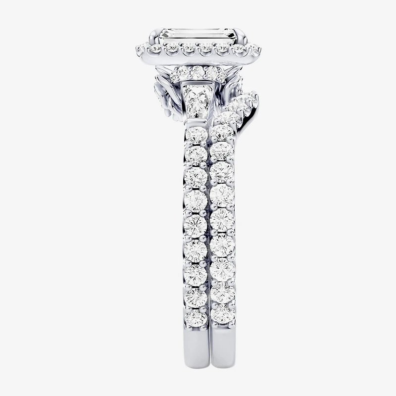 Enchanted Disney Fine Jewelry Belle (F / Si1) Womens 2 1/8 Ct. T.W. Lab Grown White Diamond 10K Gold Rectangular Beauty and the Beast Princess Side Stone Halo Bridal Set
