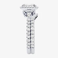 Enchanted Disney Fine Jewelry Belle (F / Si1) Womens 2 1/8 Ct. T.W. Lab Grown White Diamond 10K Gold Rectangular Beauty and the Beast Princess Side Stone Halo Bridal Set