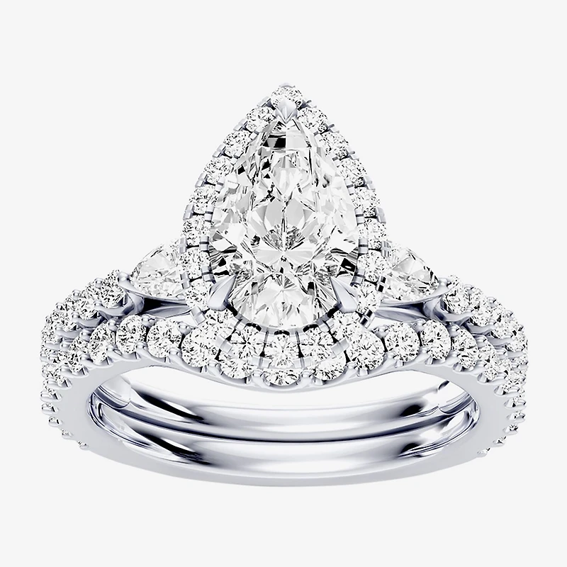 Enchanted Disney Fine Jewelry Belle (F / Si1) Womens 2 1/8 Ct. T.W. Lab Grown White Diamond 10K Gold Beauty and the Beast Princess Side Stone Halo Bridal Set