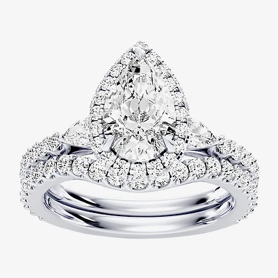 Enchanted Disney Fine Jewelry Belle (F / Si1) Womens 2 1/8 Ct. T.W. Lab Grown White Diamond 10K Gold Beauty and the Beast Princess Side Stone Halo Bridal Set