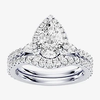 Enchanted Disney Fine Jewelry Belle (F / Si1) Womens 2 1/8 Ct. T.W. Lab Grown White Diamond 10K Gold Beauty and the Beast Princess Side Stone Halo Bridal Set