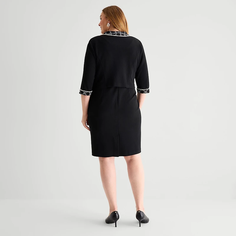 Maya Brooke Womens Plus Grid Jacket Dress