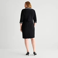 Maya Brooke Womens Plus Grid Jacket Dress