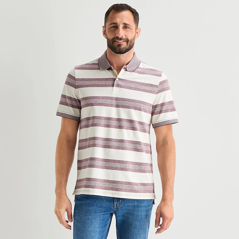 St. John's Bay Premium Stretch Striped Oxford Mens Classic Fit Short Sleeve Polo Shirt