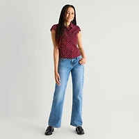 Arizona Womens Juniors Cap Short Sleeve Regular Fit Button-Down Shirt