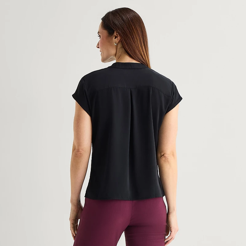 Liz Claiborne Womens Round Neck Short Sleeve Blouse