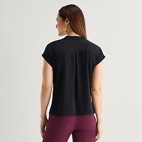 Liz Claiborne Womens Round Neck Short Sleeve Blouse