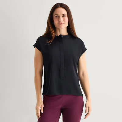 Liz Claiborne Womens Round Neck Short Sleeve Blouse