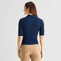 Liz Claiborne Womens Elbow Sleeve Polo Sweater