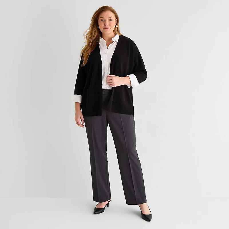 Liz Claiborne Womens Long Sleeve Open Front Plus Cardigan