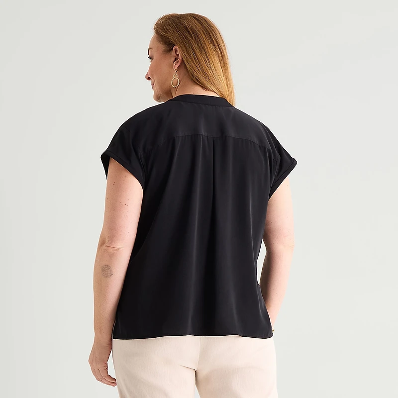 Liz Claiborne Womens Plus Crew Neck Short Sleeve Blouse