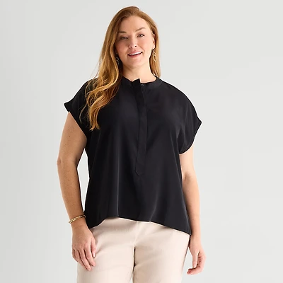 Liz Claiborne Womens Plus Crew Neck Short Sleeve Blouse