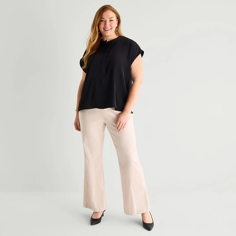 Liz Claiborne Womens Plus Crew Neck Short Sleeve Blouse