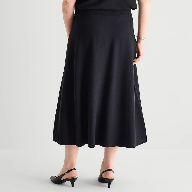 Liz Claiborne Womens Plus Midi Sweater Flared Skirt