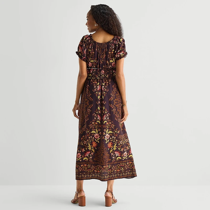 Be by CHETTA B Womens Square Neck Short Sleeve Puffed Maxi Dress