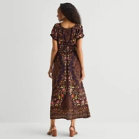 Be by CHETTA B Womens Square Neck Short Sleeve Puffed Maxi Dress