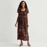 Be by CHETTA B Womens Square Neck Short Sleeve Puffed Maxi Dress