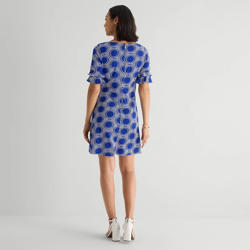 Perceptions Womens Round Neck Short Sleeve Abstract Shift Dress
