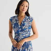 Perceptions Womens V Neck Sleeveless Floral Fit + Flare Dress