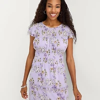 Perceptions Womens Midi Round Neck Short Sleeve Ruffled Floral Fit + Flare Dress