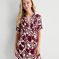 Be by CHETTA B Womens Split Crew Neck Short Sleeve Floral Shift Dress
