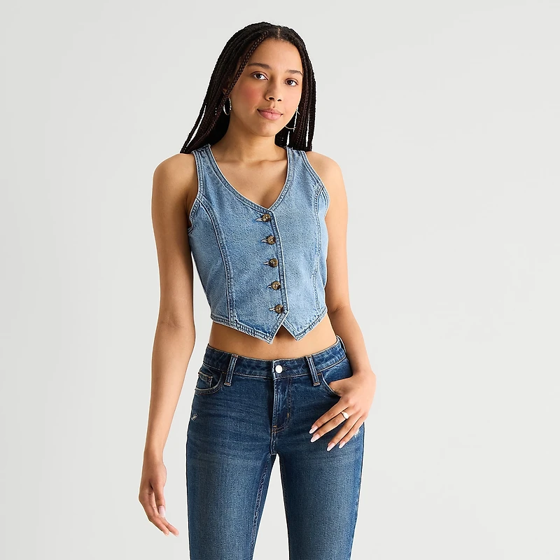 Arizona Womens Juniors V Neck Sleeveless Vest