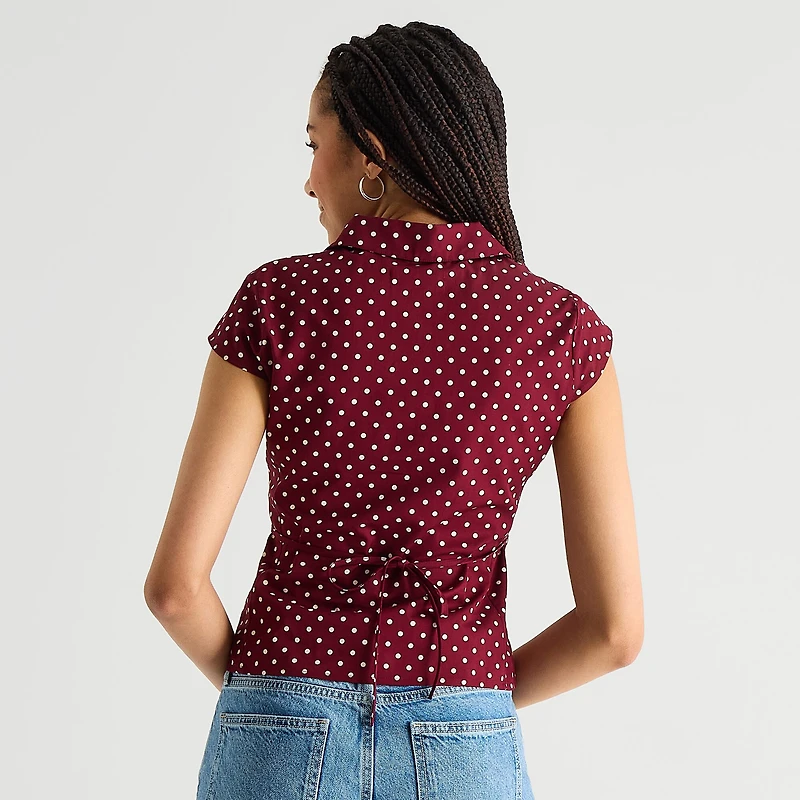 Arizona Womens Juniors Cap Short Sleeve Regular Fit Button-Down Shirt