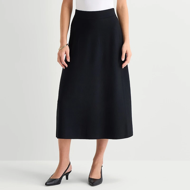 Liz Claiborne Womens High Rise Midi Sweater Flared Skirt
