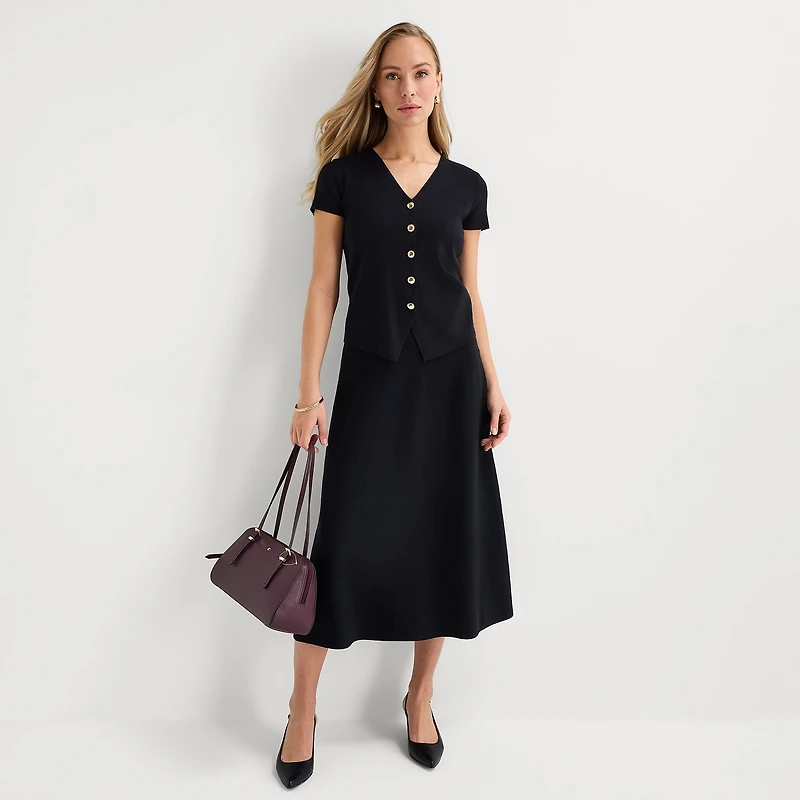 Liz Claiborne Womens High Rise Midi Sweater Flared Skirt