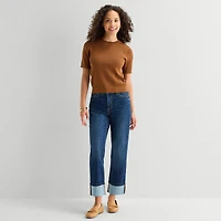 St. John's Bay Womens Crew Neck Short Sleeve Cable Knit Pullover Sweater