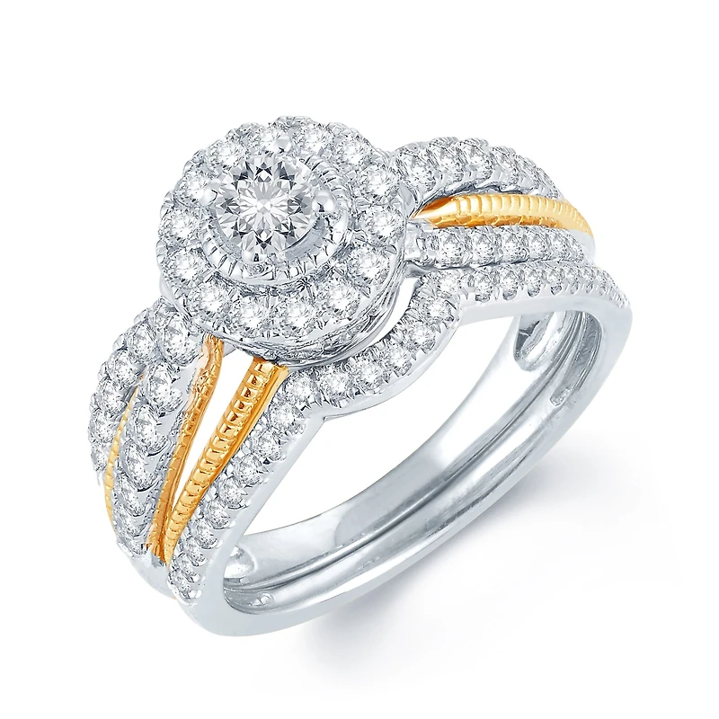 1 CT.T.W. Natural Diamond 14K White, Rose & Yellow Gold Engagement Ring