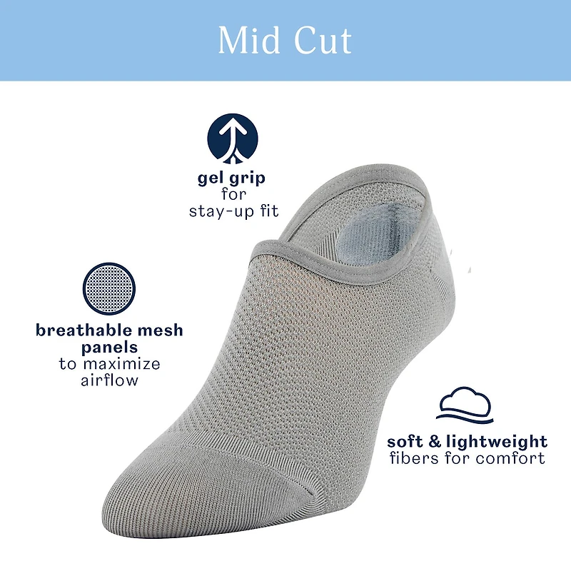 Peds Mid Cut Womens Breathable Multi-Pack 4 Pair Liner Socks
