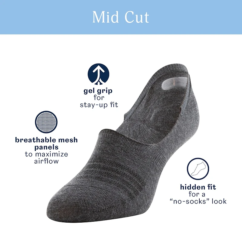 Peds Mid Cut Womens Breathable Multi-Pack 6 Pair Liner Socks