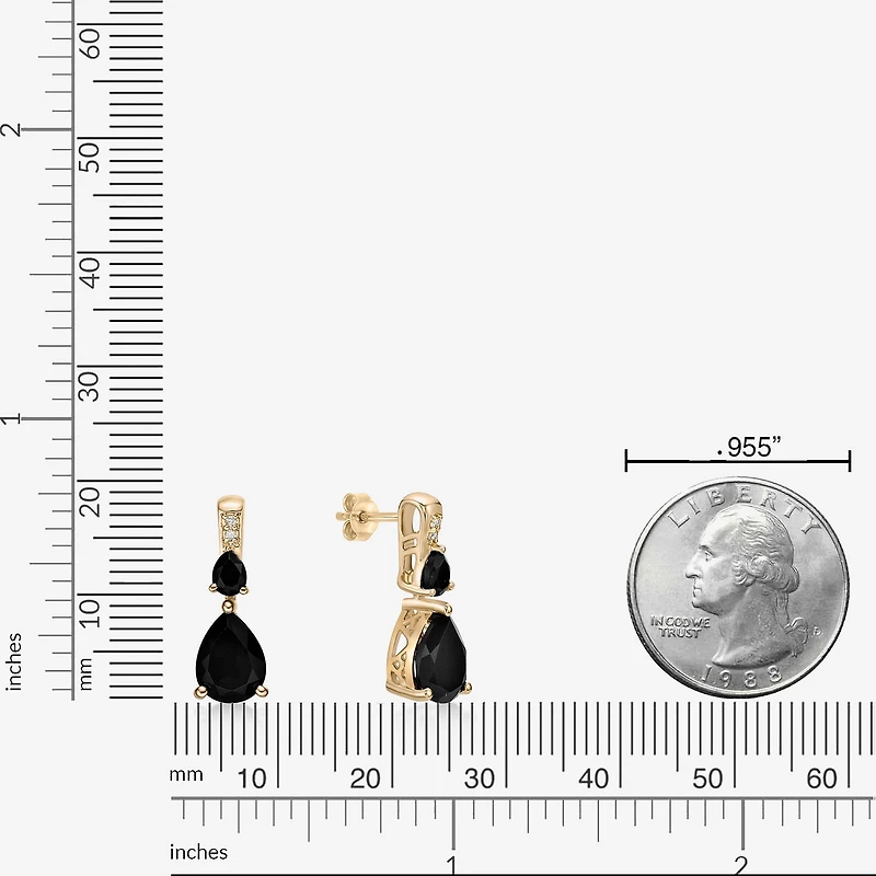 Womens Genuine Black Onyx 10K Gold Pear Drop Earrings
