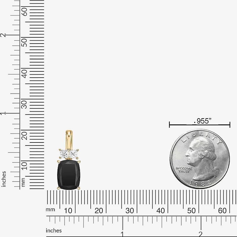 Womens Genuine Black Onyx 10K Gold Cushion 18 Inch Pendant Necklace