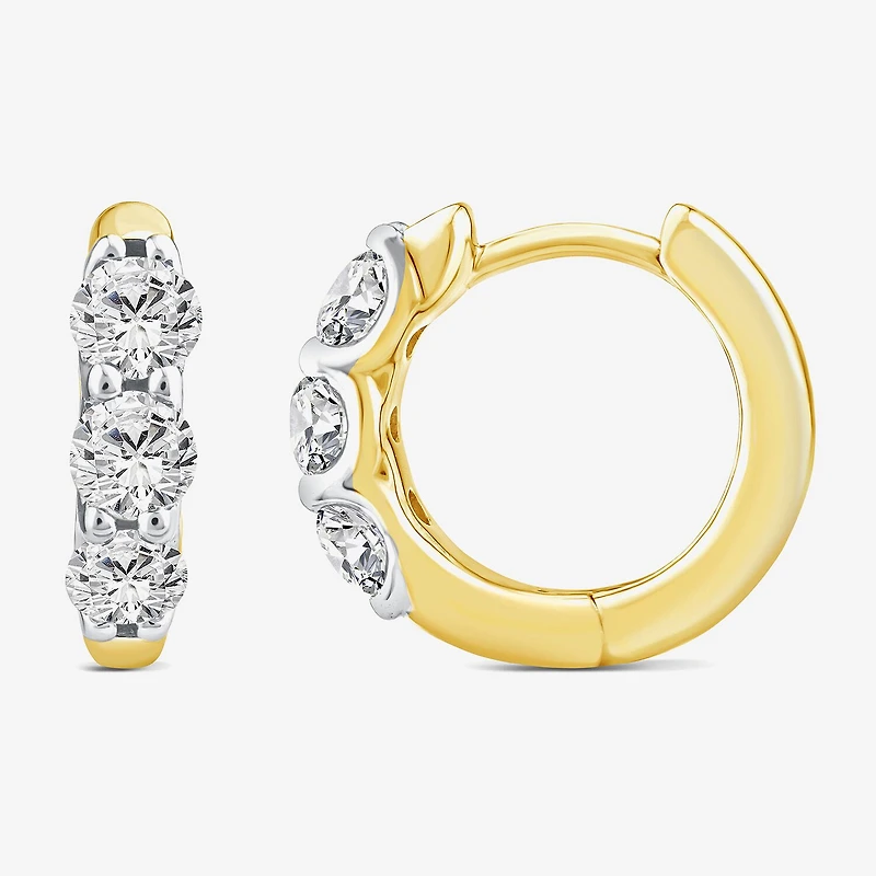 (Si2/ H) Womens 1 CT. T.W. Lab Grown White Diamond 10K Gold 14mm Hoop Earrings