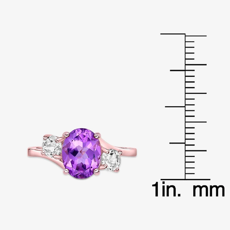 Womens Genuine Semi Precious Stone Sterling Silver Oval 3-Stone Cocktail Ring