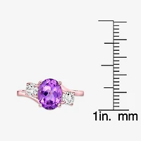 Womens Genuine Semi Precious Stone Sterling Silver Oval 3-Stone Cocktail Ring