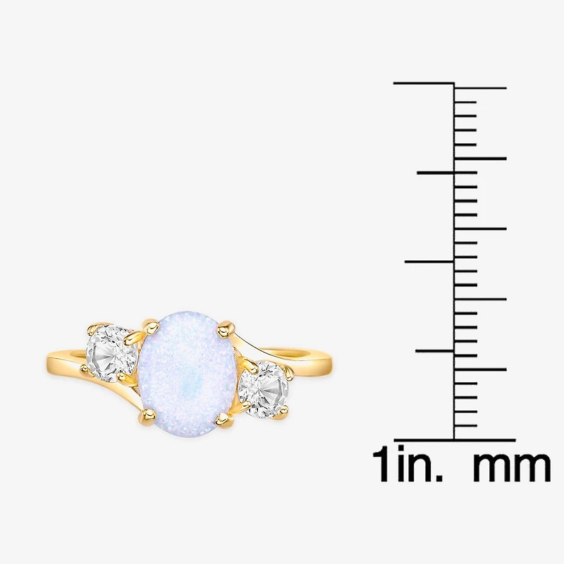 Womens Genuine Semi Precious Stone Sterling Silver Oval 3-Stone Cocktail Ring