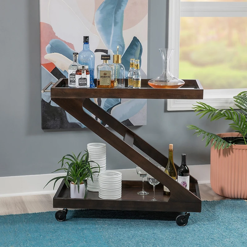 Linon Downey Glass-Top Serving Cart