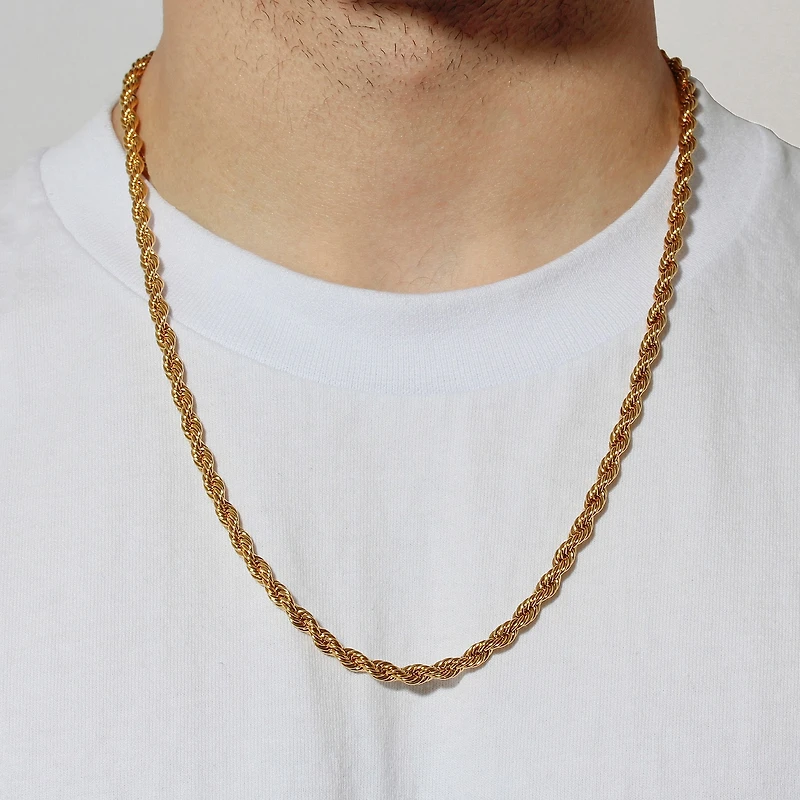 Men's Yellow Stainless Steel Solid Rope Chain Necklace