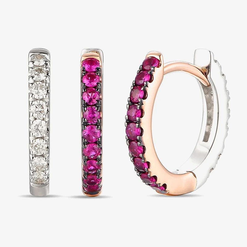 Le Vian Grand Sample Sale Le Vian Grand Sample Sale Limited Quantities! Womens 1/5 CT. Genuine Red Ruby 14K Two Tone Gold 12.5mm Hoop Earrings