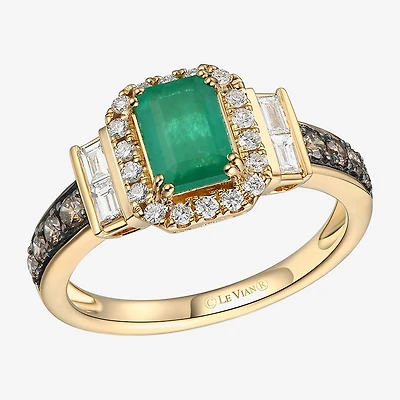 Le Vian Grand Sample Sale Le Vian Grand Sample Sale Limited Quantities! Womens 1/2 CT. T.W. Genuine Green Emerald 14K Gold Halo Side Stone Cocktail Ring