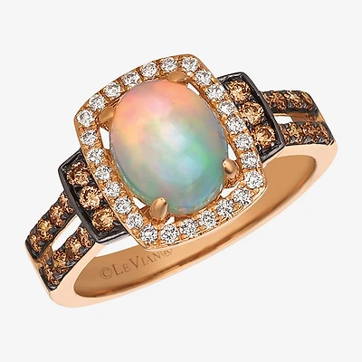 Le Vian Grand Sample Sale Le Vian Grand Sample Sale Limited Quantities! Womens 1/2 CT. T.W. Genuine White Opal 14K Gold Cushion Halo Side Stone Cocktail Ring