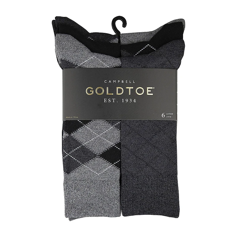 Gold Toe Campbell Mens 6 Pair Big and Tall Crew Socks