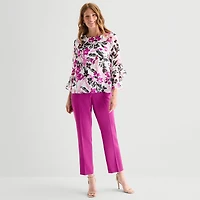 Black Label by Evan-Picone Womens Round Neck 3/4 Sleeve Blouse